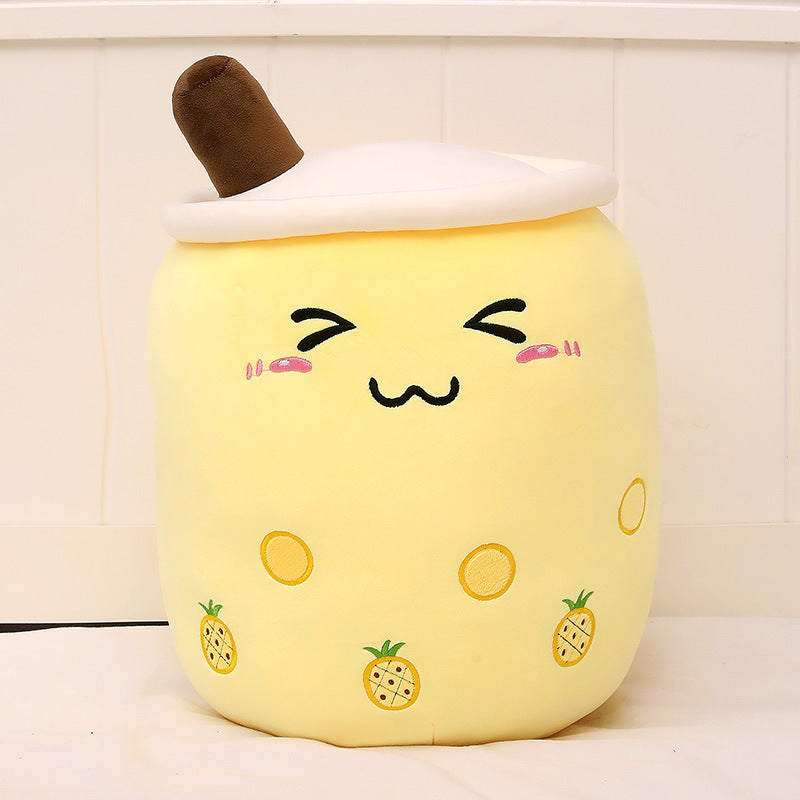 Cute Boba Tea Plush Toy – Soft Strawberry Milk Pillow for Kids