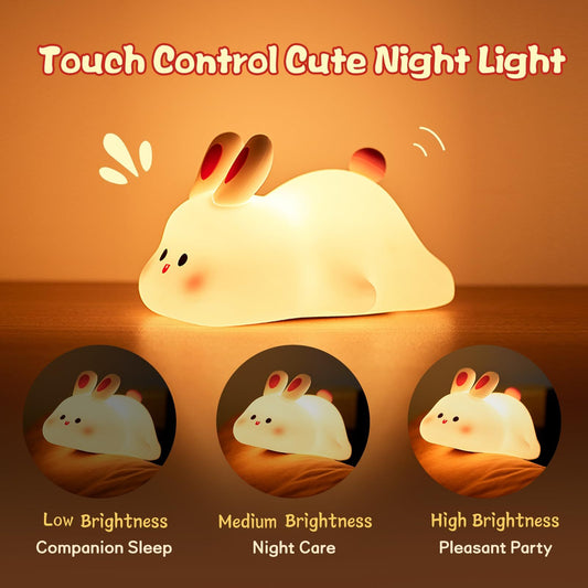LED Rabbit Night Light – Touch Silicone Bedside Lamp