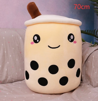 Cute Boba Tea Plush Toy – Soft Strawberry Milk Pillow for Kids