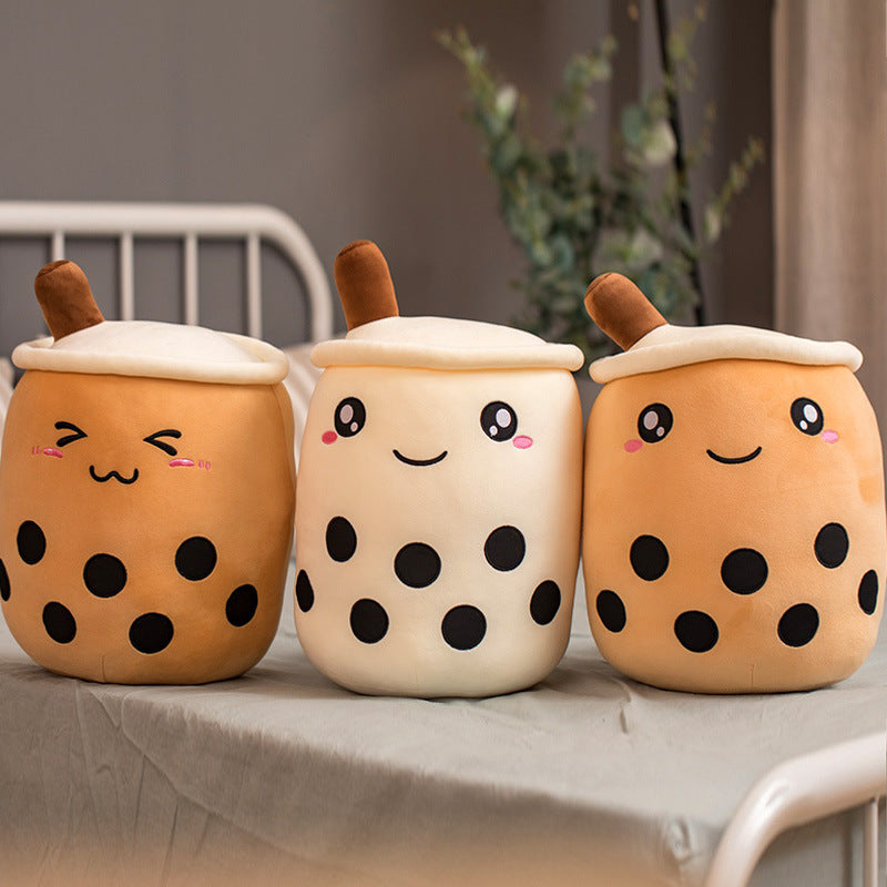 Cute Boba Tea Plush Toy – Soft Strawberry Milk Pillow for Kids