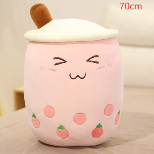 Cute Boba Tea Plush Toy – Soft Strawberry Milk Pillow for Kids