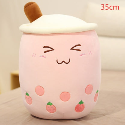 Cute Boba Tea Plush Toy – Soft Strawberry Milk Pillow for Kids