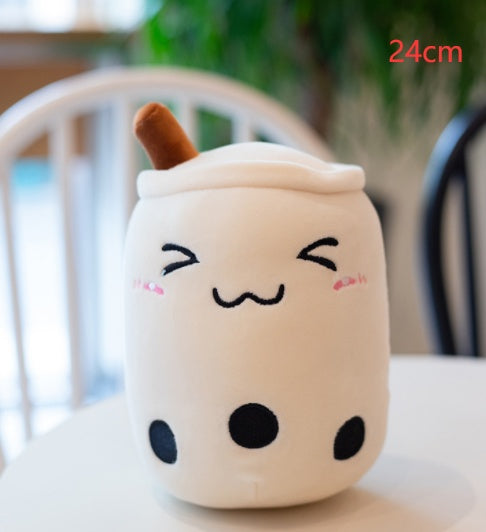 Cute Boba Tea Plush Toy – Soft Strawberry Milk Pillow for Kids