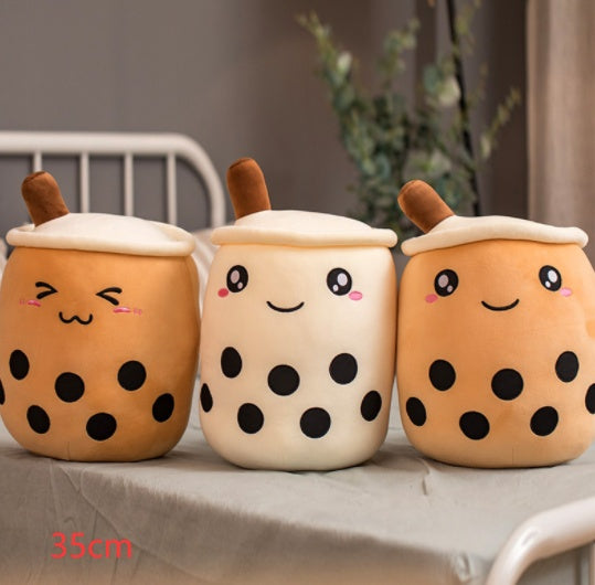 Cute Boba Tea Plush Toy – Soft Strawberry Milk Pillow for Kids