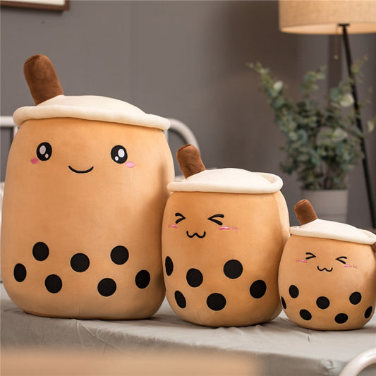 Cute Boba Tea Plush Toy – Soft Strawberry Milk Pillow for Kids