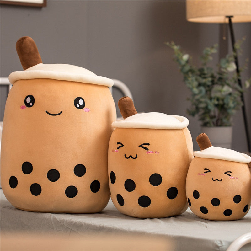 Cute Boba Tea Plush Toy – Soft Strawberry Milk Pillow for Kids