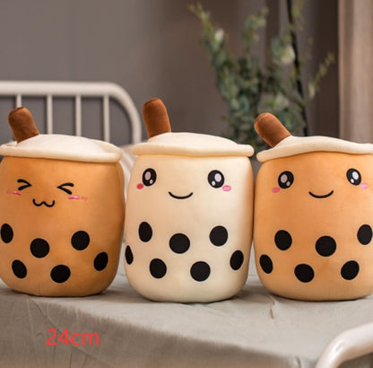 Cute Boba Tea Plush Toy – Soft Strawberry Milk Pillow for Kids