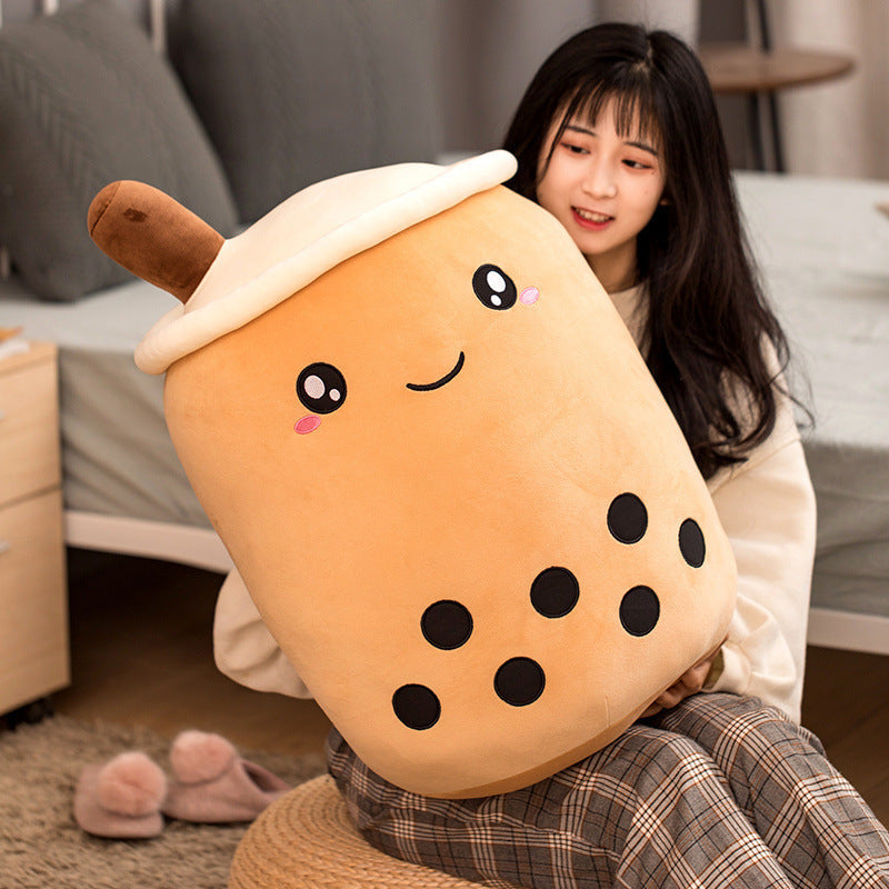 Cute Boba Tea Plush Toy – Soft Strawberry Milk Pillow for Kids