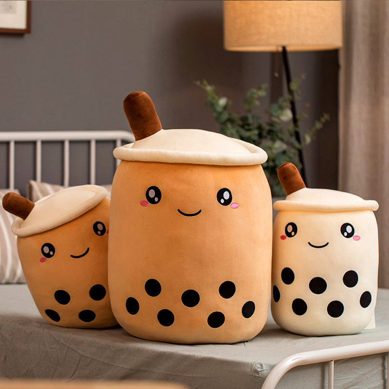 Cute Boba Tea Plush Toy – Soft Strawberry Milk Pillow for Kids