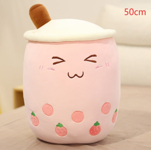 Cute Boba Tea Plush Toy – Soft Strawberry Milk Pillow for Kids