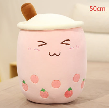 Cute Boba Tea Plush Toy – Soft Strawberry Milk Pillow for Kids