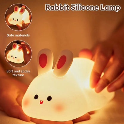 LED Rabbit Night Light – Touch Silicone Bedside Lamp