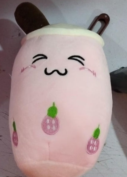 Cute Boba Tea Plush Toy – Soft Strawberry Milk Pillow for Kids