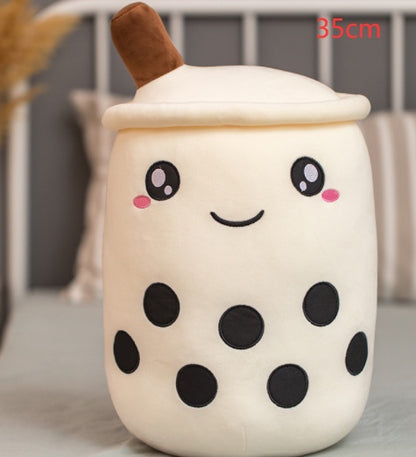 Cute Boba Tea Plush Toy – Soft Strawberry Milk Pillow for Kids